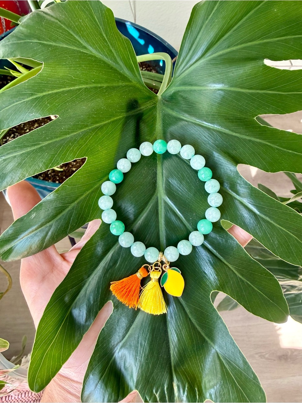 Green Aventurine & Agate bracelet with Lemon charm 🍋(one)